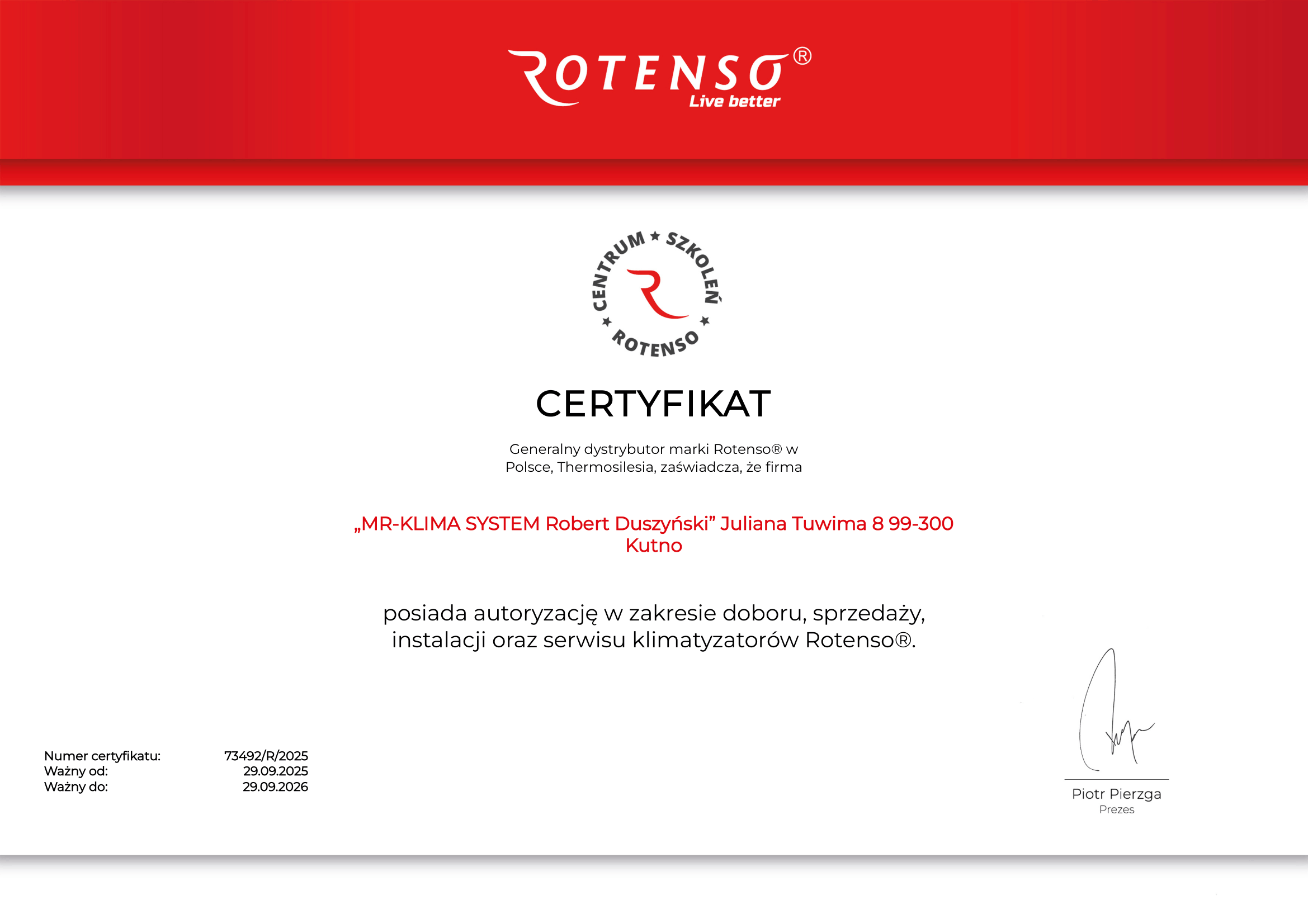 Certyfikat Rotenso